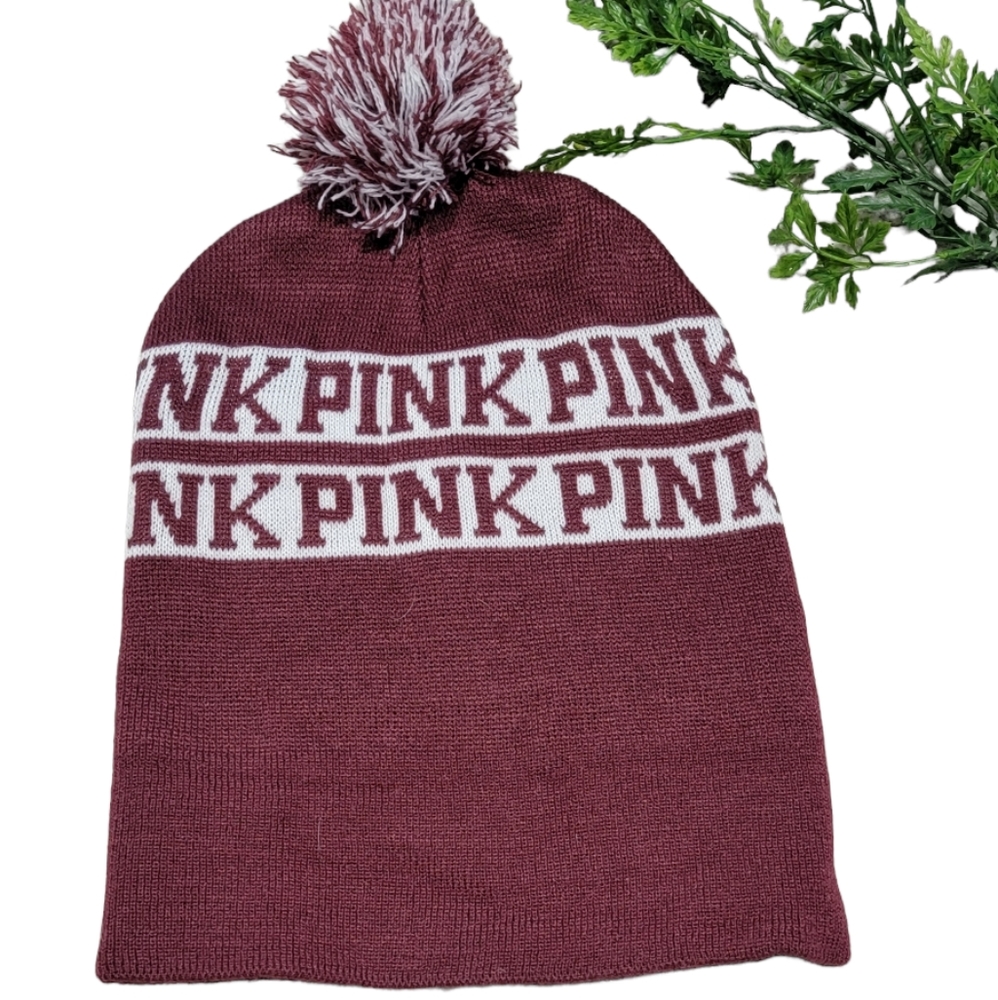 Victoria’s‎ Secret Pink Pom Pom Knit Beanie Hat One Size